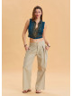 Pleated Bias Cut Buttoned Cream Bohemian Trousers 4465